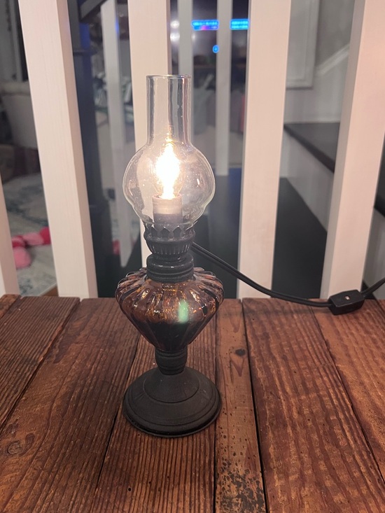 Other - Vintage Amber Glass Oil Lamp Conversion with Clear Glass Shade